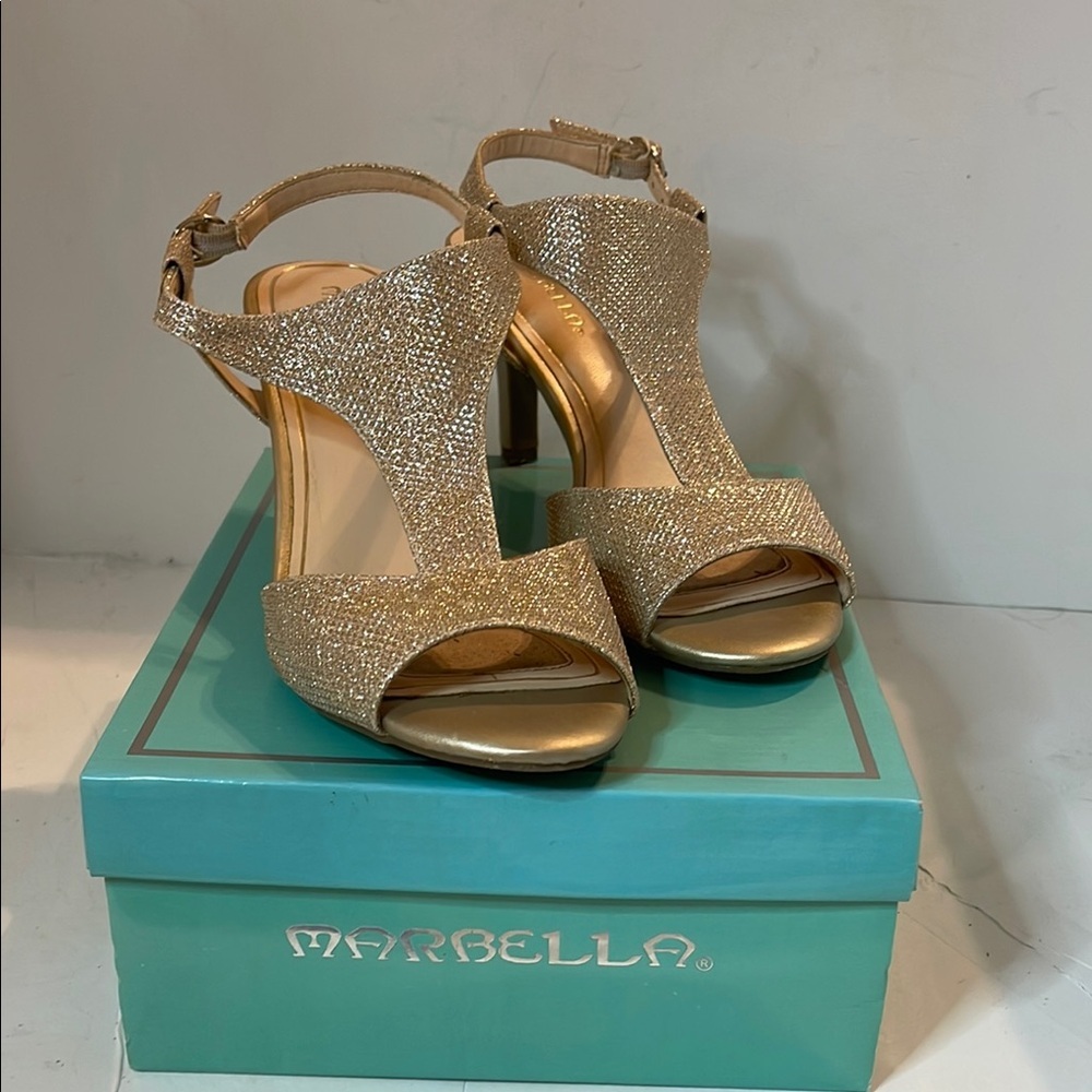 Marbella Gold Glitter Heels for Formal Occasions